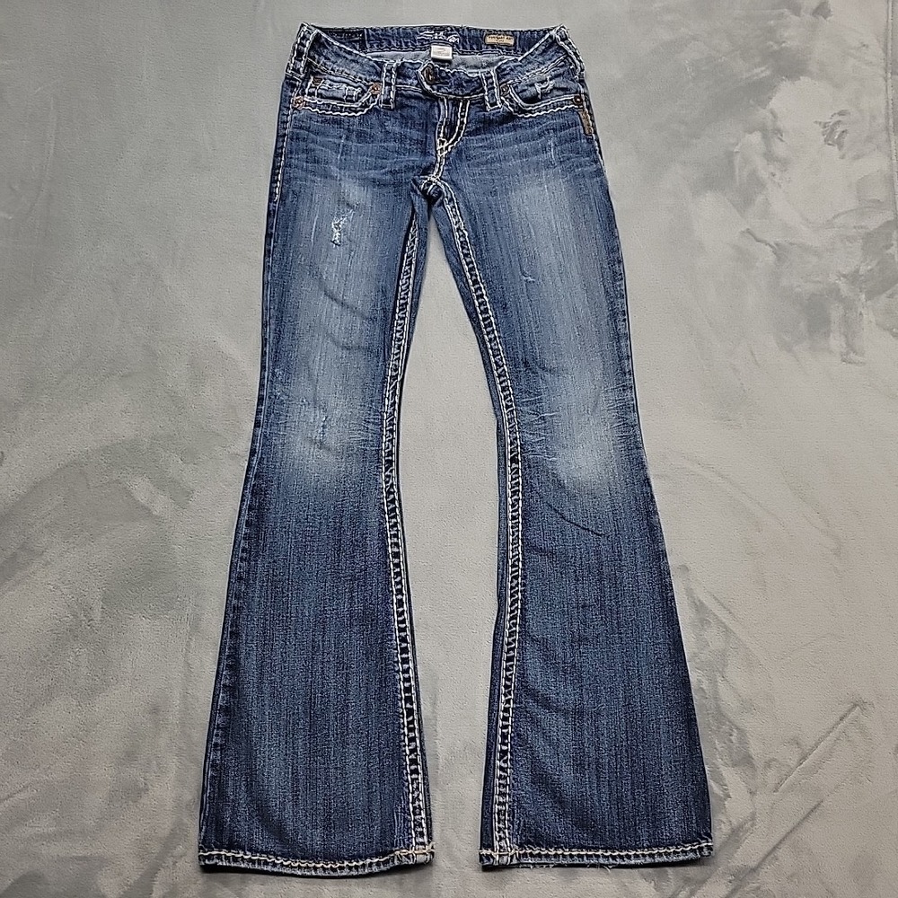 Silver Jeans Jeans Womens 26 Blue Tuesday Flare Low Rise Thick Stitch Y2K Boho